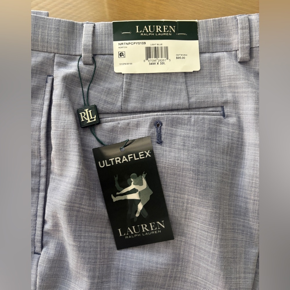 Men’s Ralph Lauren Blue Stretch Dress Pants, Straight leg, size 34 x 32 - Picture 2 of 5
